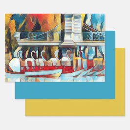 Hoja De Papel De Regalo Barcos de cisnes de Boston