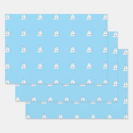 Hoja De Papel De Regalo Barcos de vela blancos sobre fondo azul