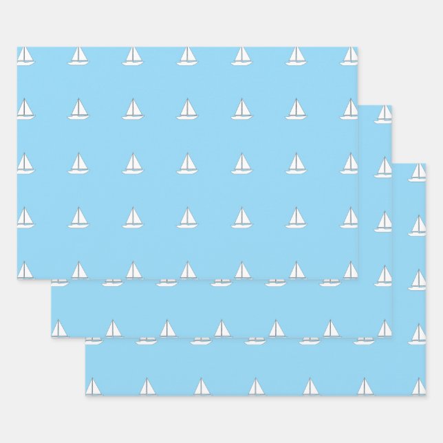 Hoja De Papel De Regalo Barcos de vela blancos sobre fondo azul (Set)