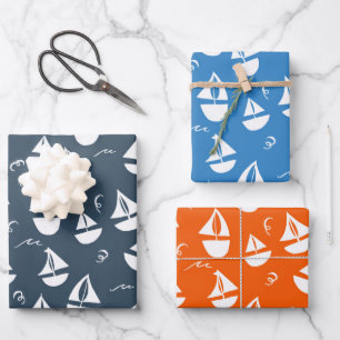 Hoja De Papel De Regalo Barcos de vela Cute Regalo de Barcos de vela Retro