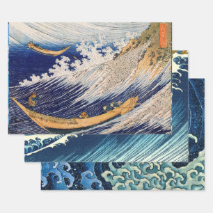 Hoja De Papel De Regalo Barcos marinos de las olas del océano de Hokusai