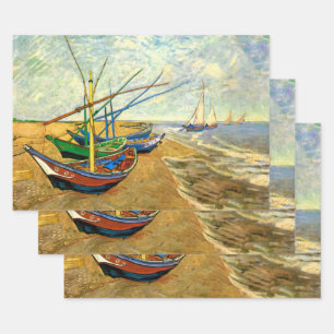 Hoja De Papel De Regalo Barcos pesqueros Van Gogh en la playa de Saintes M