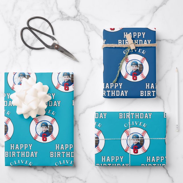 Hoja De Papel De Regalo Baseball Ball Kids Birthday Photo (Anverso)