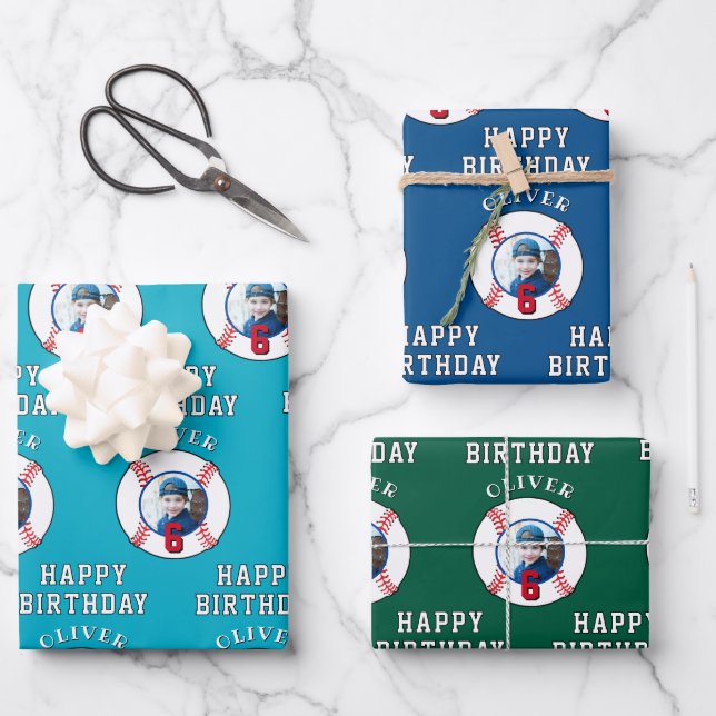 Hoja De Papel De Regalo Baseball Ball Kids Birthday Photo (Anverso)