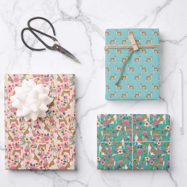 Hoja De Papel De Regalo Basenji Dogs Floral (Anverso)