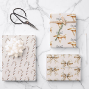 Hoja De Papel De Regalo Bastones de Caramelo de Crema Rosada Aviones Lazos