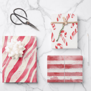 Hoja De Papel De Regalo Bastones de Caramelo Rojo Blanco Rayas Navidad
