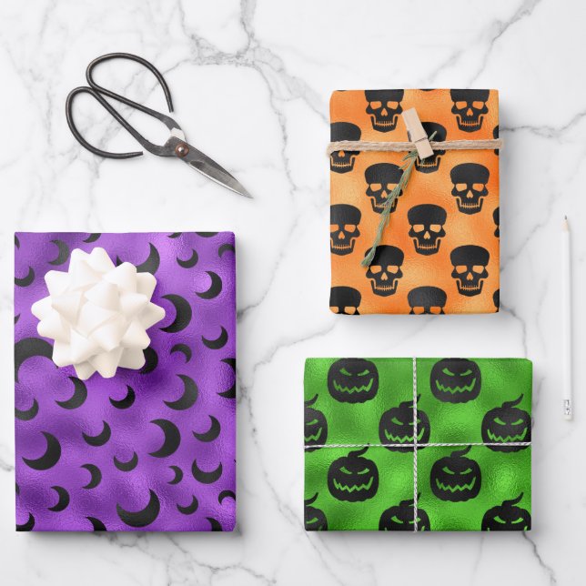 HOJA DE PAPEL DE REGALO BATES Y HALLOWEEN PUMPKINS (Anverso)