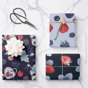 Hoja De Papel De Regalo Bayas arándanos tetera patrón fresa azul