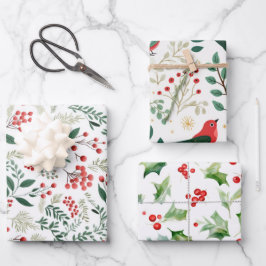 Hoja De Papel De Regalo Bayas rojas de acebo de Navidad