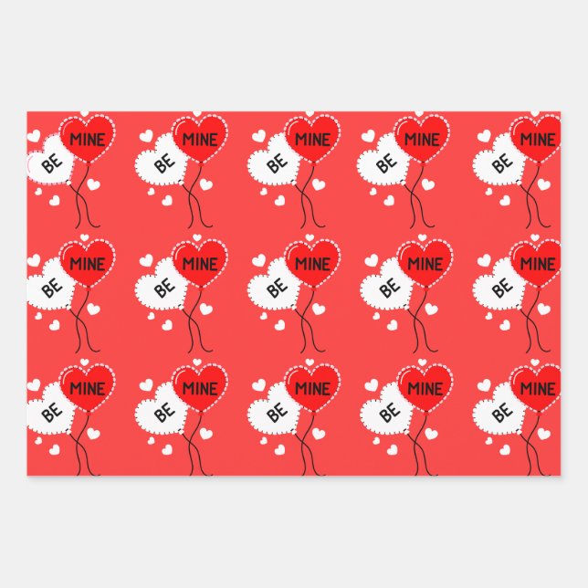 Hoja De Papel De Regalo Be Mine Hearton Balloon Pattern (Anverso)