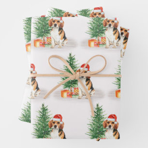 Hoja De Papel De Regalo Beagle Dog Cute Santa Festious Navidades