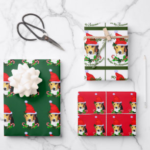 Hoja De Papel De Regalo Beagle en Navidades de Santa Hat
