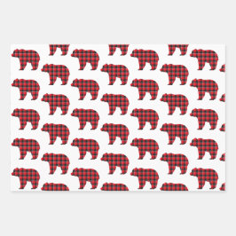 Hoja De Papel De Regalo Bear Shaped Plaid Red Black Buffalo