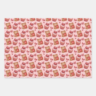 Hoja De Papel De Regalo Bears and Cupcakes Valentines Wrapping Paper