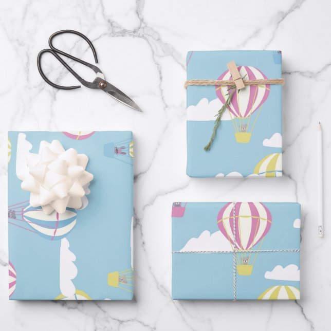Hoja De Papel De Regalo Bears & Rabbit Hot Air Balloon Day Out (Anverso)