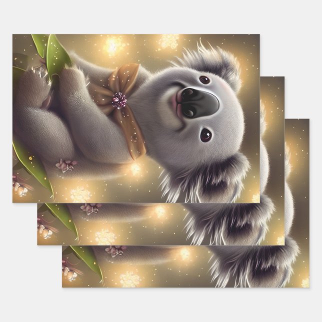 Hoja De Papel De Regalo Bebé Adorable Sonriendo Oso Koala (Set)
