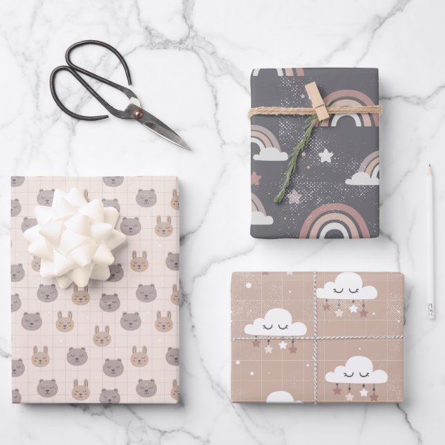 Hoja De Papel De Regalo Bebé arcoiris neutral de Boho (Anverso)