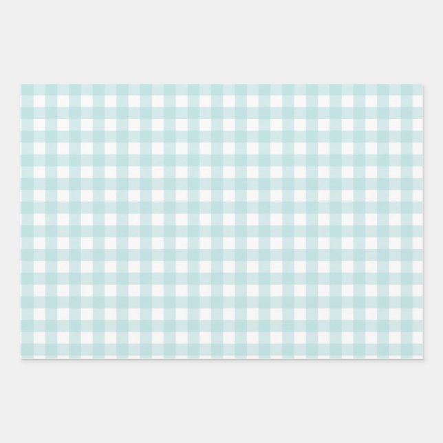 Hoja De Papel De Regalo bebé azul gingham (Anverso)