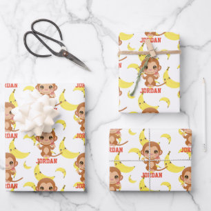 Hoja De Papel De Regalo Bebé bananero Mono feliz cumpleaños