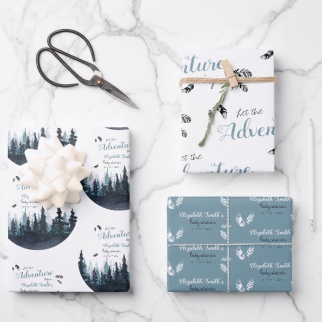 Hoja De Papel De Regalo Bebé Chico de aventura rustica (Anverso)