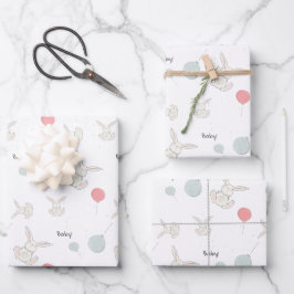 Hoja De Papel De Regalo Bebé de conejo y globos