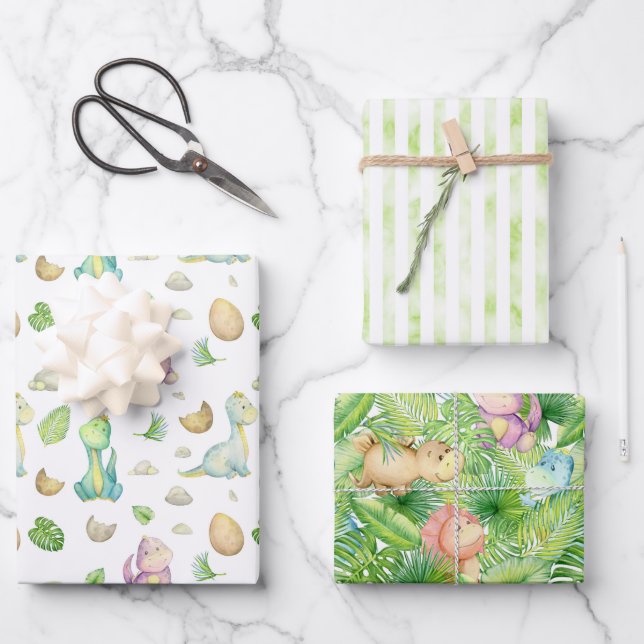 Hoja De Papel De Regalo Bebé dinosaurio lindo (Anverso)