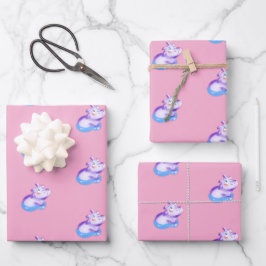 Hoja De Papel De Regalo Bebé Hippo con color de agua dulce