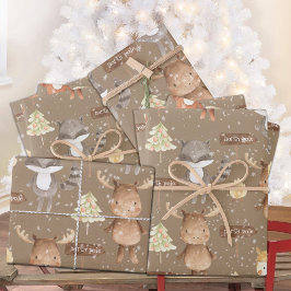 Hoja De Papel De Regalo Bebé kraft rústico primeros animales de invierno n