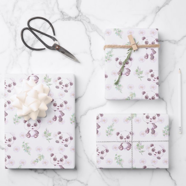 Hoja De Papel De Regalo Bebé lindo Panda Flores Globos Baby Shower (Anverso)