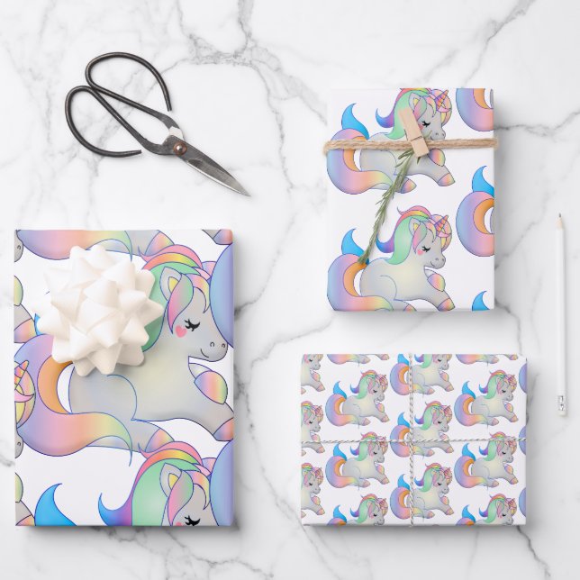 Hoja De Papel De Regalo Bebé lindo Unicornio Pastel Fantasía Niño (Anverso)