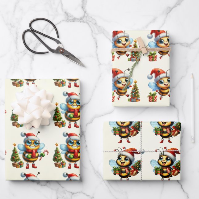 Hoja De Papel De Regalo Bebé Navidades de abejas (Anverso)