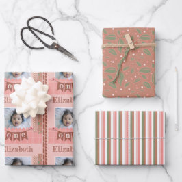 Hoja De Papel De Regalo Bebé Niña 1º cumpleaños Buzón Rosado