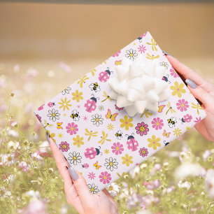 Hoja De Papel De Regalo Bebé Niña Mariquita Rosa Dulce Cumpleaños