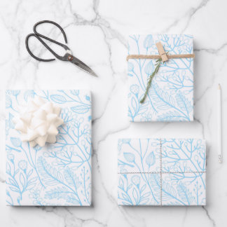 Hoja De Papel De Regalo Bebé Pastel Luz Azul Floral Elegante Boda 