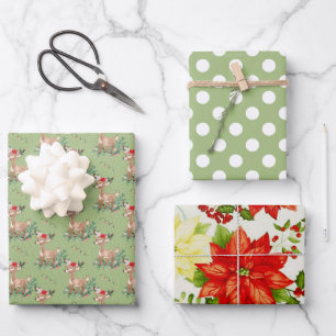 Hoja De Papel De Regalo Bebé reno lindo con poinsettia