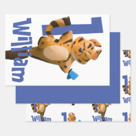 Hoja De Papel De Regalo Bebé Tigre Personalizado de primer cumpleaños
