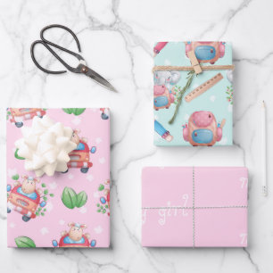 Hoja De Papel De Regalo Bebés animales rosados para Chica