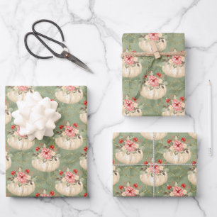 Hoja De Papel De Regalo Bebés de moda Calabaza Verde y Purpurina de oro