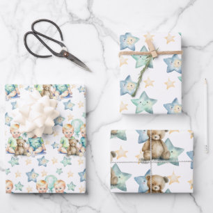 Hoja De Papel De Regalo Bebés gemelos Blue Green Baby Shower o Recién naci