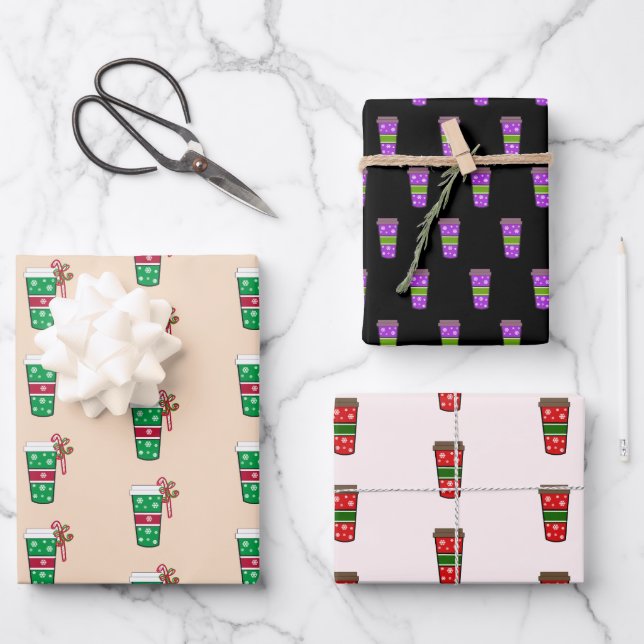Hoja De Papel De Regalo Bebidas de Café de Navidad (Anverso)