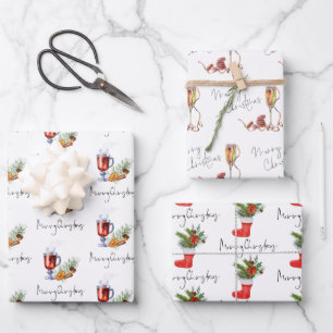 Hoja De Papel De Regalo Bebidas festivas agitando el guión navideño