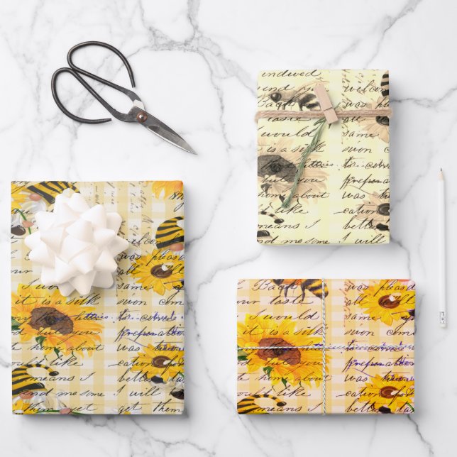 Hoja De Papel De Regalo Bee Gnome Sunflower (Anverso)