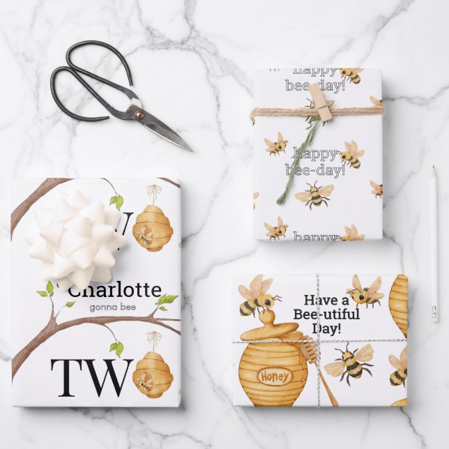 Hoja De Papel De Regalo Bee Turning Two Birthday Gift (Anverso)