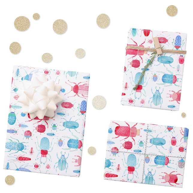 Hoja De Papel De Regalo Beetle acuarela (Watercolor bugs and beetles pattern gift wrapping paper sheets)