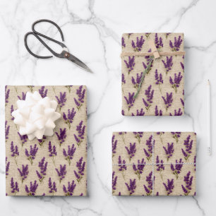 Hoja De Papel De Regalo Beige floral botánico lavanda beige púrpura 