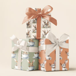 Hoja De Papel De Regalo Beige, Sage y Amber Bunny Easter
