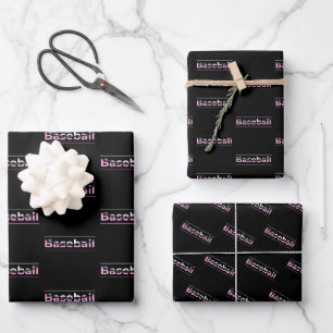 Hoja De Papel De Regalo Béisbol para niñas - Tipografía geométrica rosa