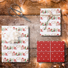 Hoja De Papel De Regalo BELIEVE Navidades Espíritu Festive Cute Typografía