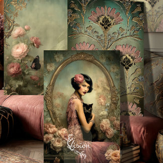 Hoja De Papel De Regalo Belle Noir Flapper Black Cat Art Deco Roses